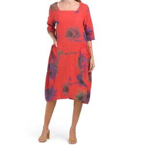 EUC Women's CRISTINA VERGANI Linen Dress Italy Lagenlook Abstract | Size‎ L